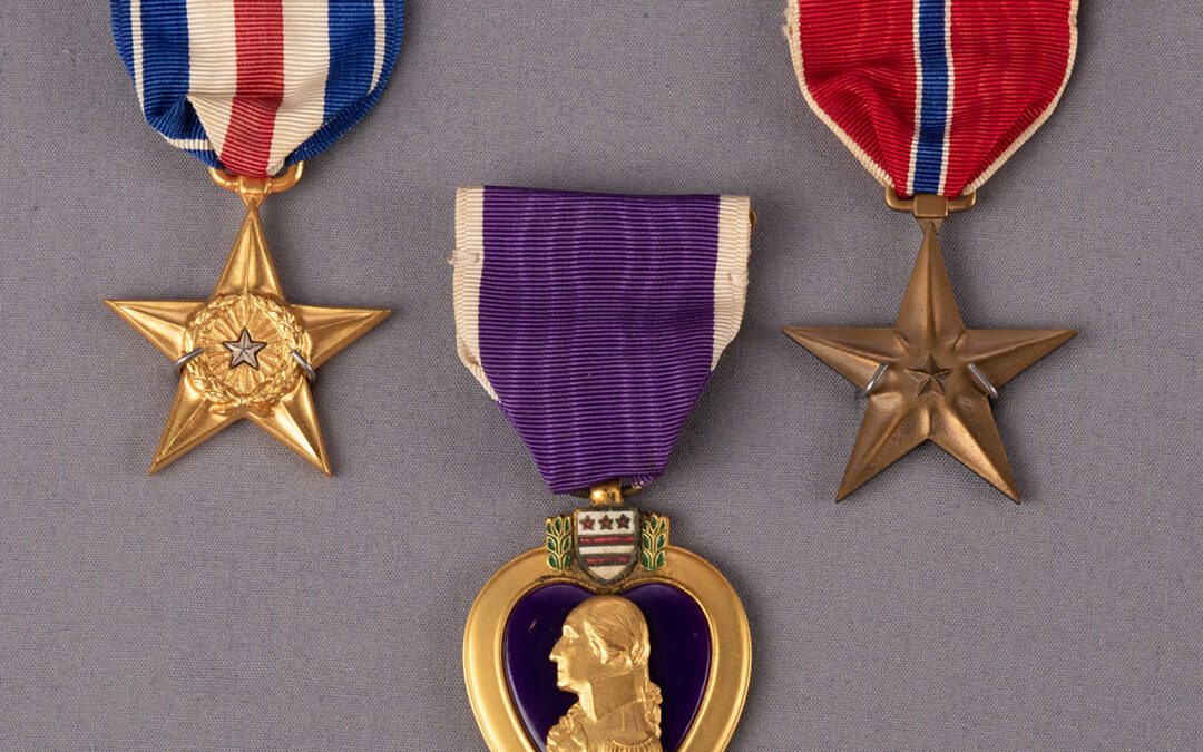 Silver Star, Bronze Star, and Purple Heart Medals awarded to Specialist Joe H. Brown